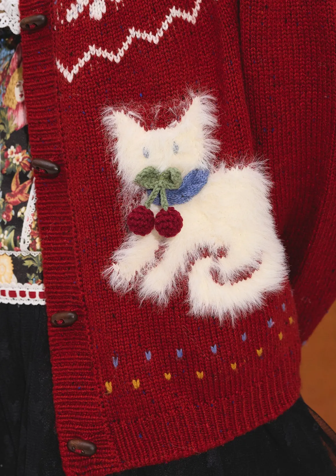 Berry Cream Kitty Knit Cardigan
