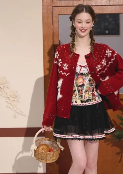Berry Cream Kitty Knit Cardigan