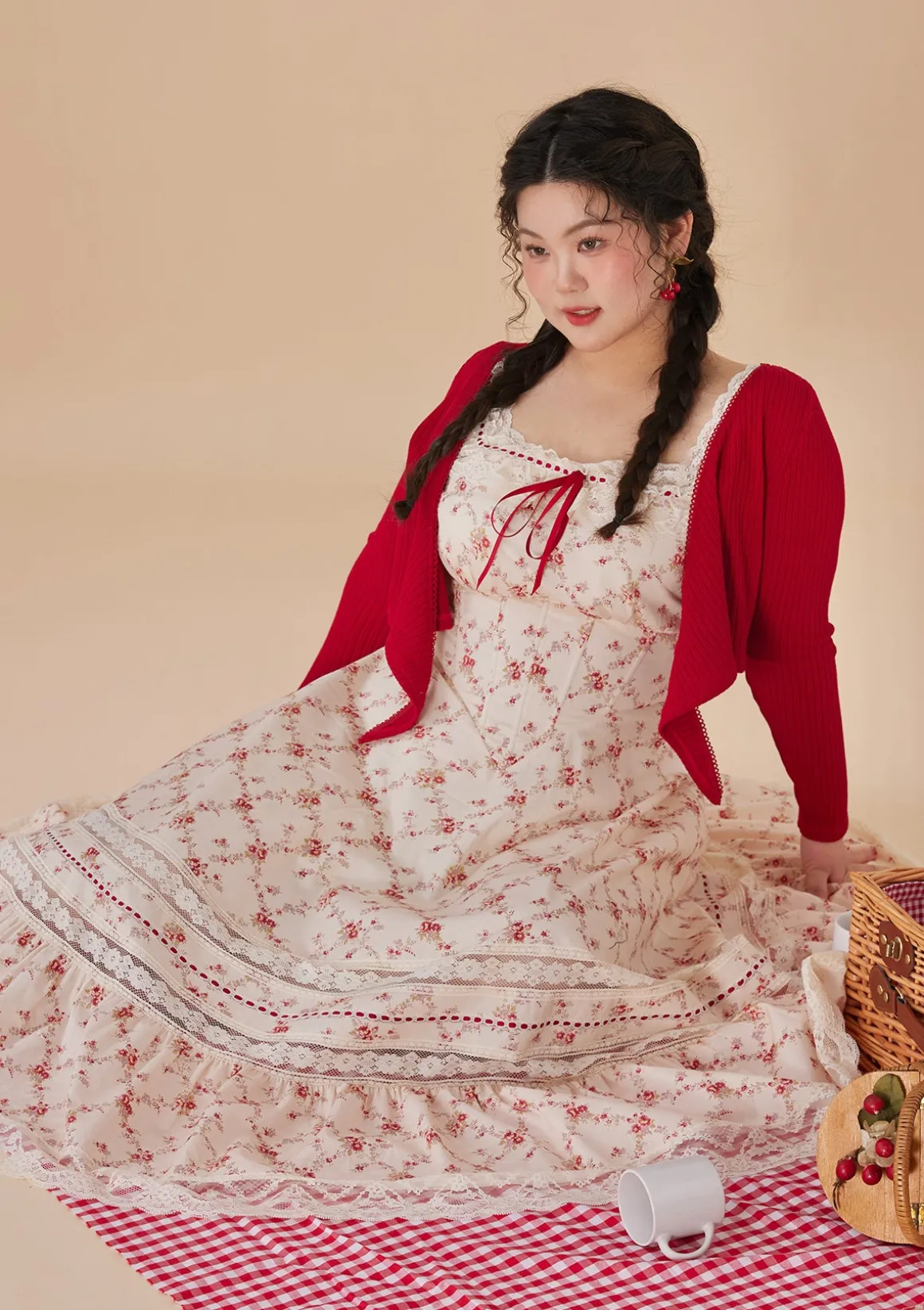 Curve & Plus Red Garnet Corset Dress