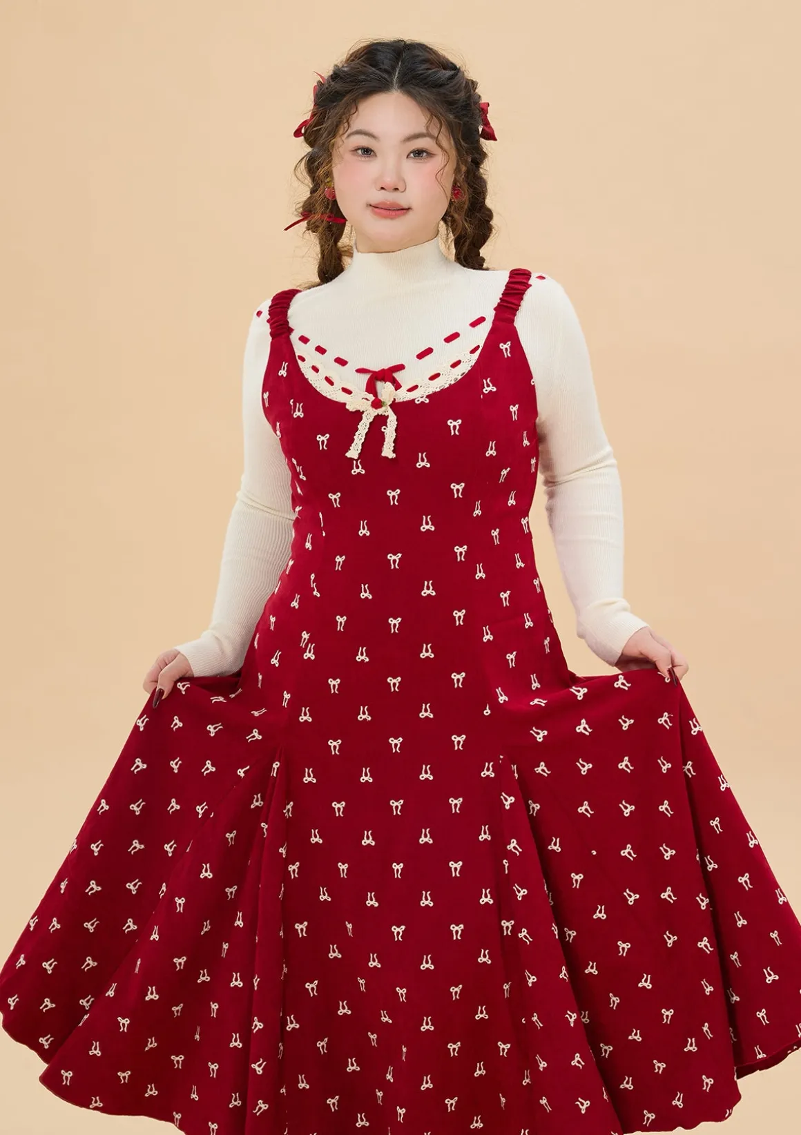 Curve & Plus Strawberry Newspaper Office Dress