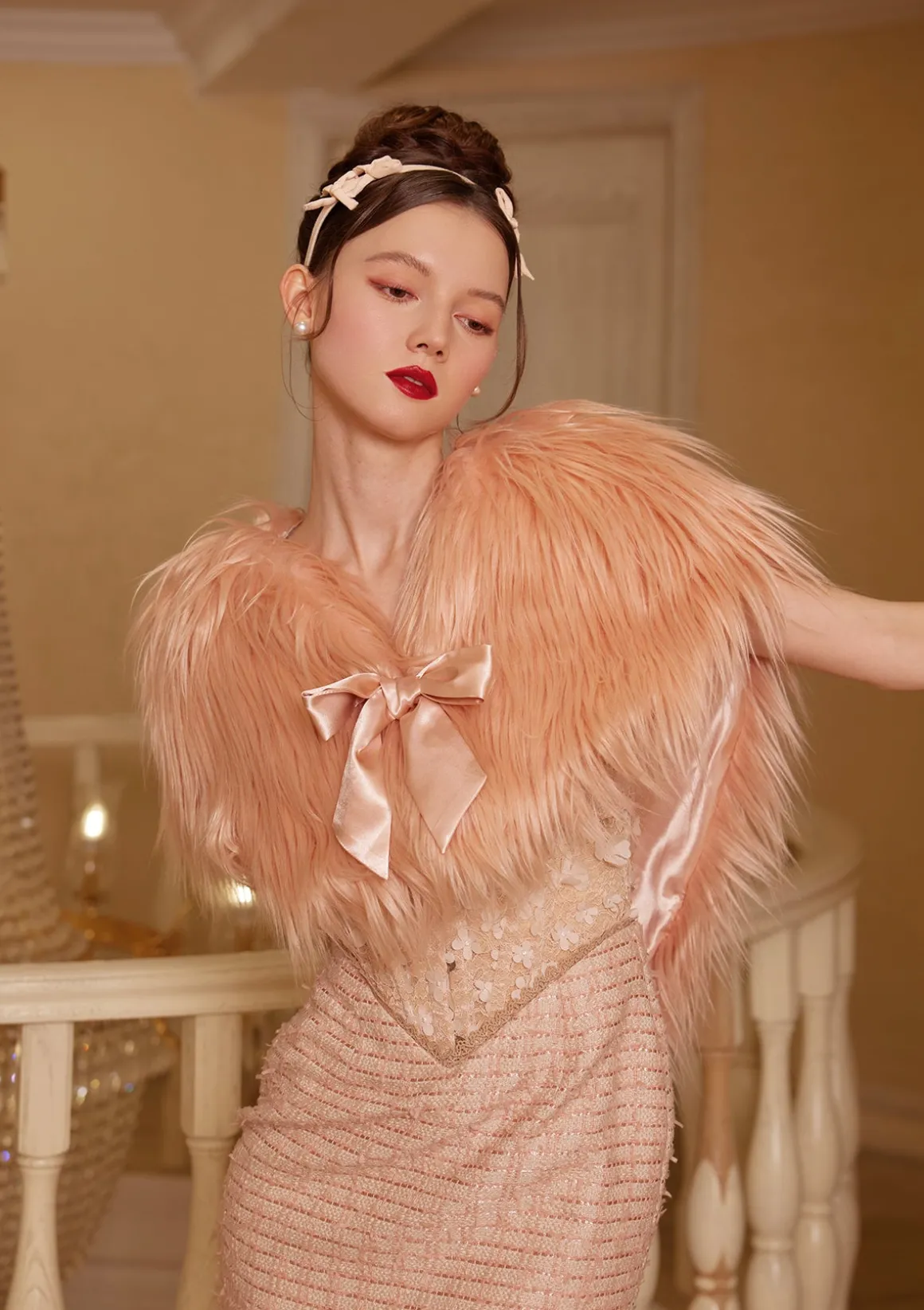Peach Heart Cupid Faux Fur Coat