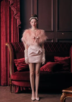 Peach Heart Cupid Faux Fur Coat