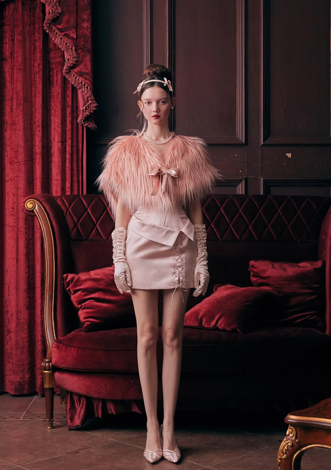 Peach Heart Cupid Faux Fur Coat