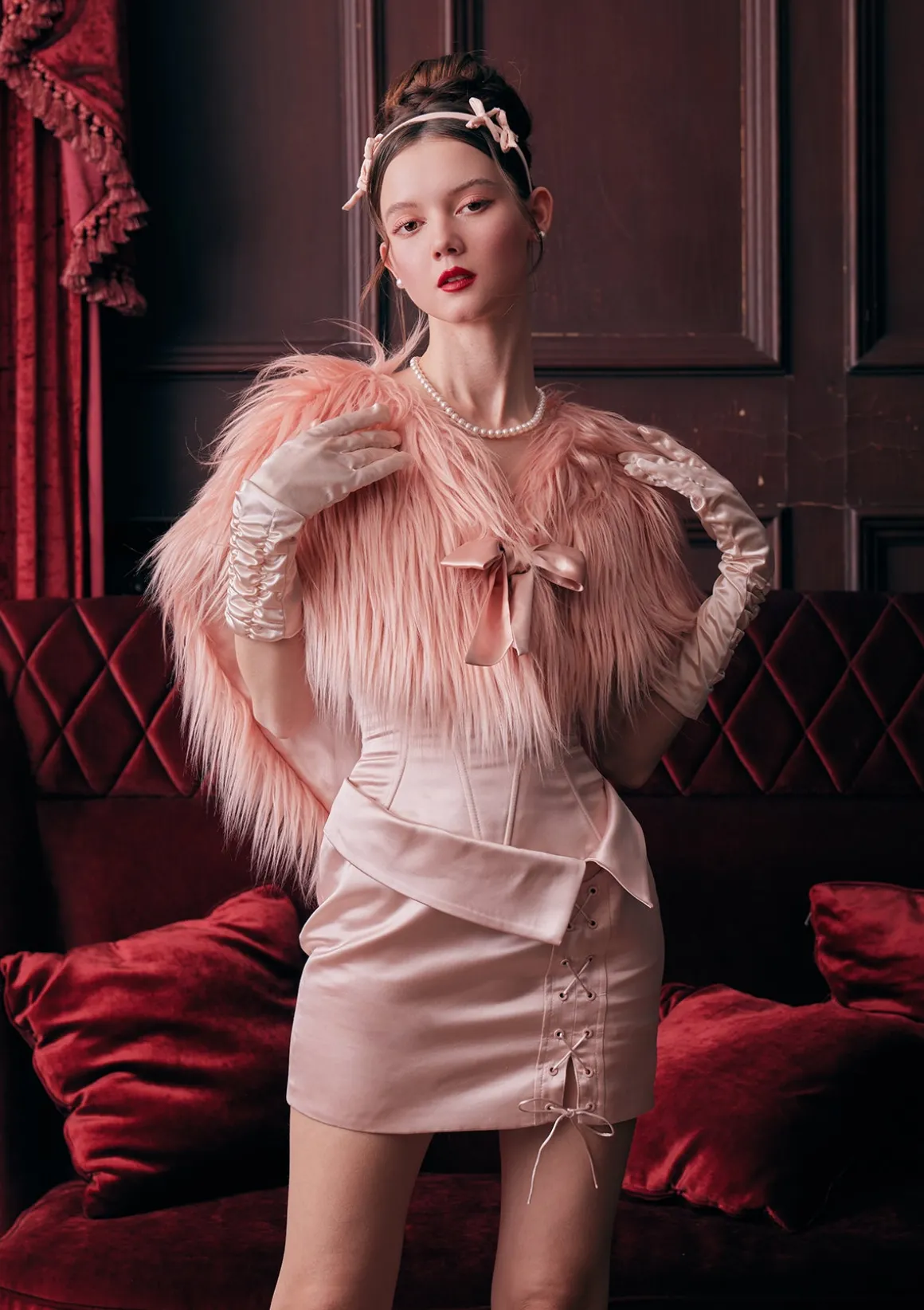Peach Heart Cupid Faux Fur Coat